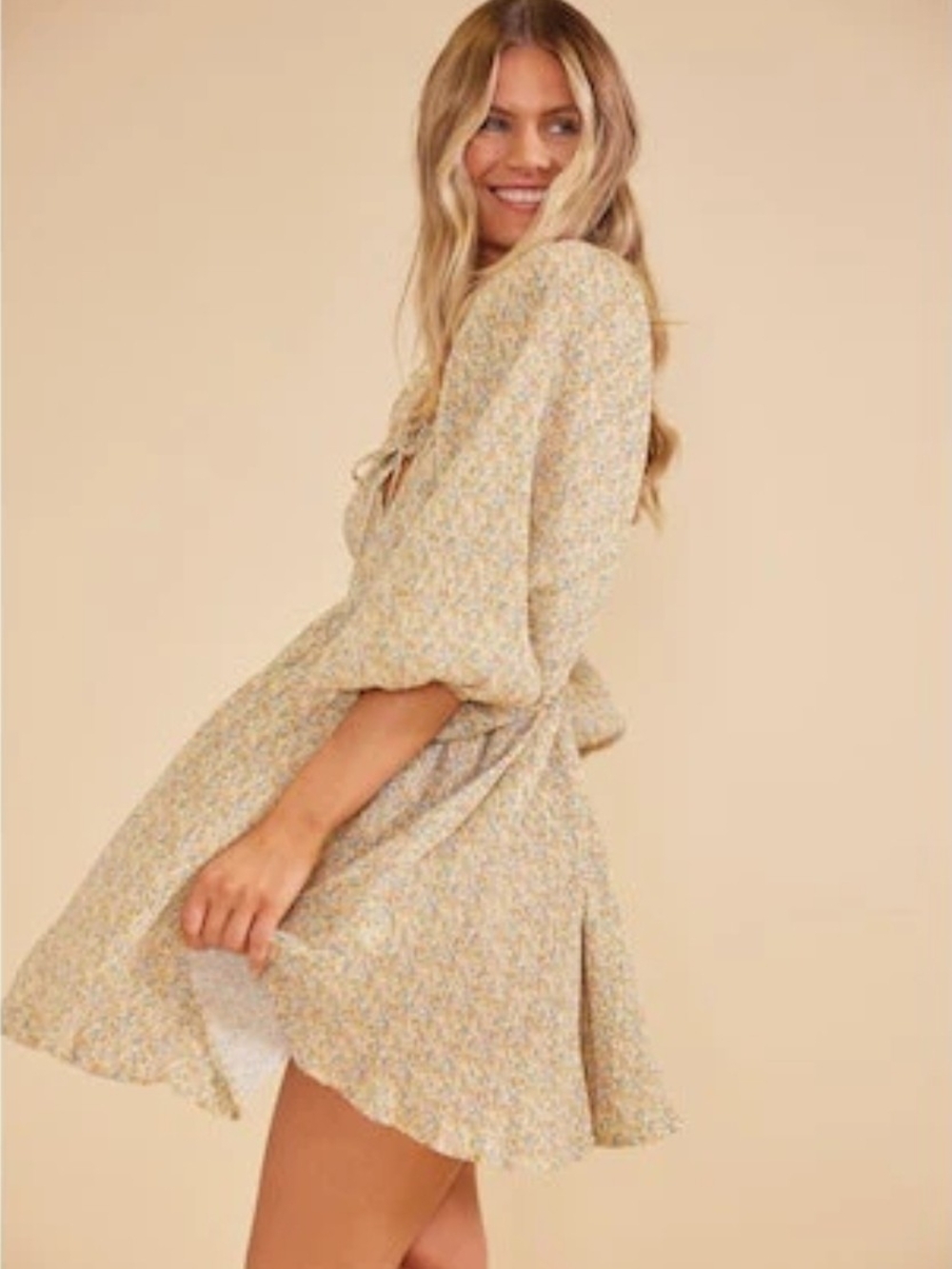 MINKPINK Multicolor Floral Smocked Mini Dress with Puff Sleeves